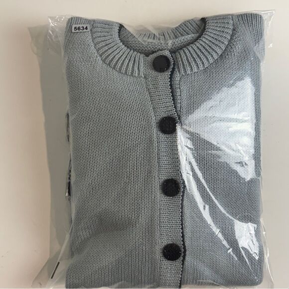 Handmade Knit Light Blue Black Cardigan Sweater M/L - Picture 9 of 9